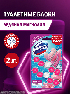 Блок для унитаза Доместос Сила 5в1 Ледяная магнолия 2 шт.