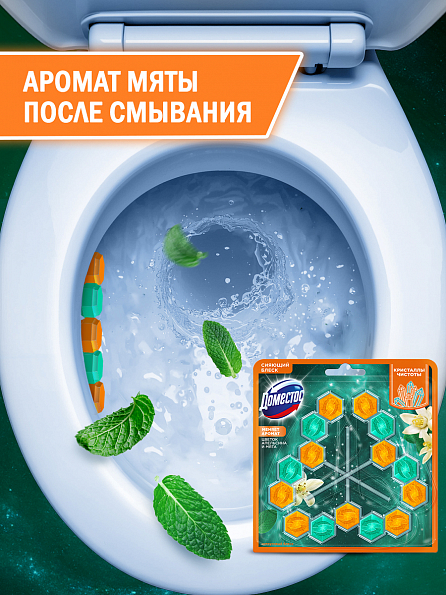 Блок для унитаза Доместос Кристаллы чистоты Цитрусовый блеск 3 шт. 5