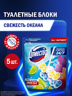 Блок для унитаза Доместос Сила 5в1 Свежесть лайма и Свежесть океана