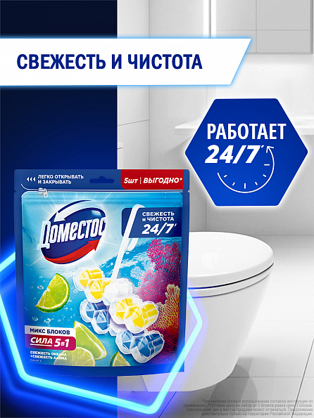 Блок для унитаза Доместос Сила 5в1 Свежесть лайма и Свежесть океана 2