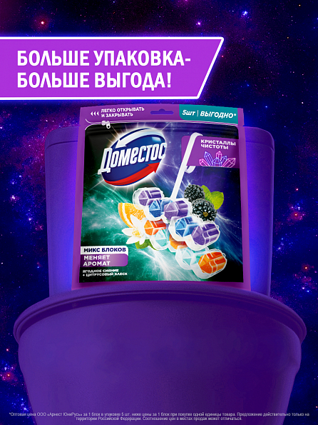 Блок для унитаза Доместос Сила 5в1 Ягодное сияние и Цитрусовый блеск 4